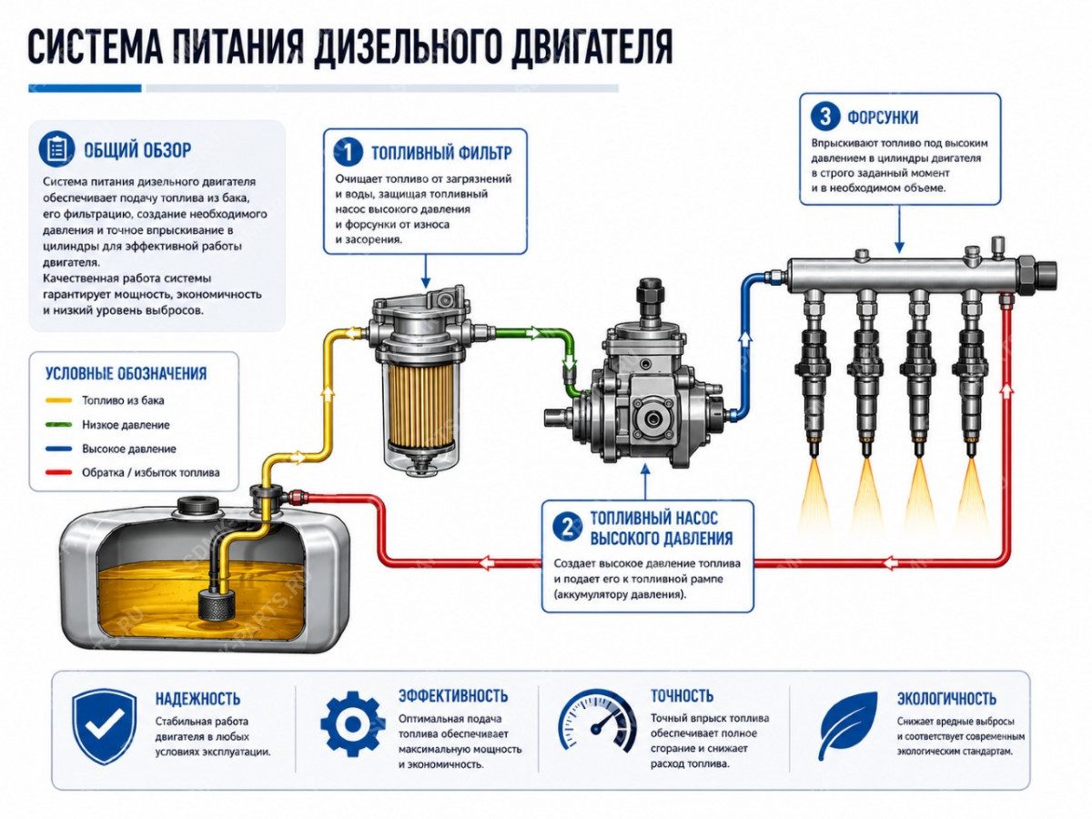 Схема попадания воздуха в топливную магистраль дизельного двигателя.
